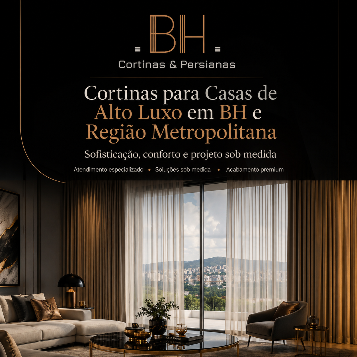Cortinas para casas de alto luxo em BH e região metropolitana Sofisticação, conforto e projeto sob medida